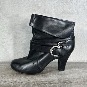 Coach and Four Captain Black Leather Ankle Boots Size 7.5 M Buckles 3.5" Heel